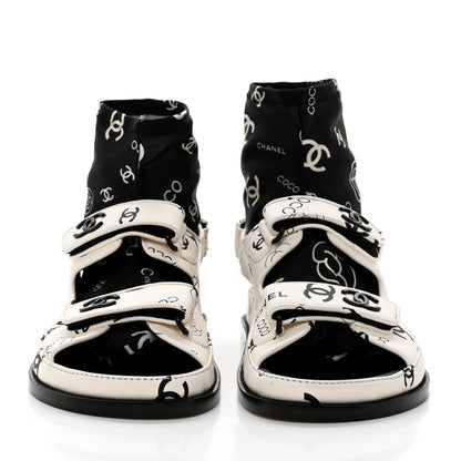Chanel Lambskin Printed CC Velcro Dad Sandals 38 White Black 2 of 9