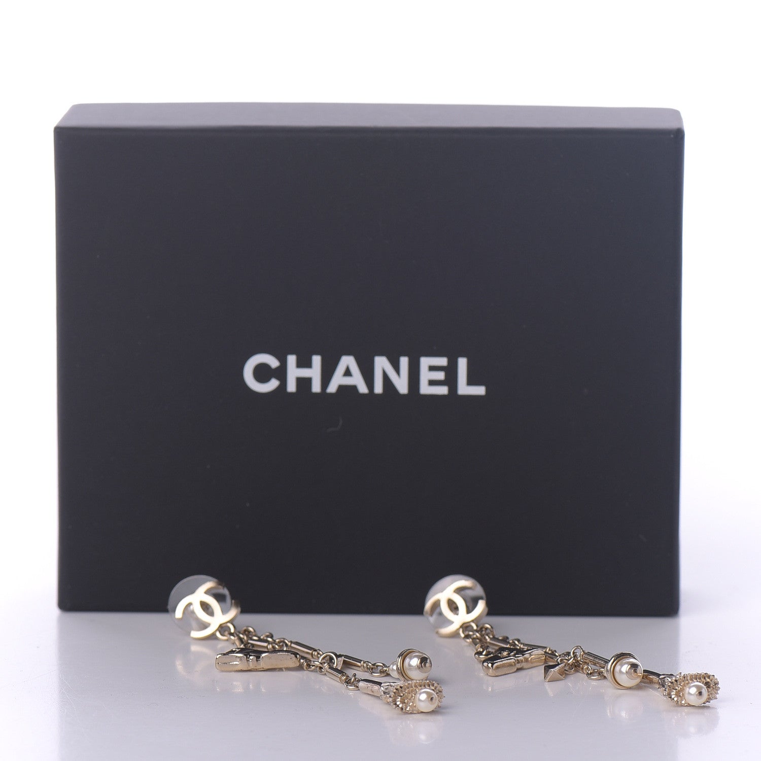 Chanel Pearl CC Drop Earrings Silver 5 of 5