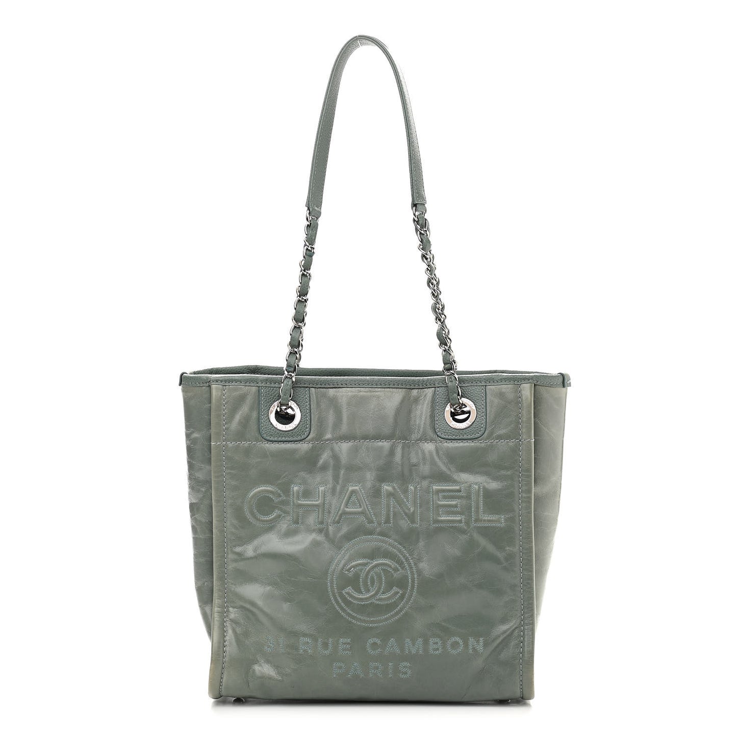 Glazed Calfskin Mini Deauville Tote Green