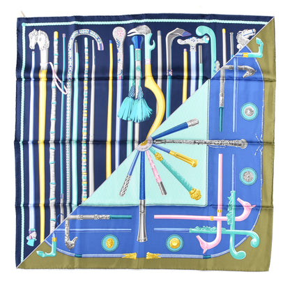 Hermes Silk Cannes Et Cannes Scarf 90 Marine Myosotis Jaune Vif 1 of 3