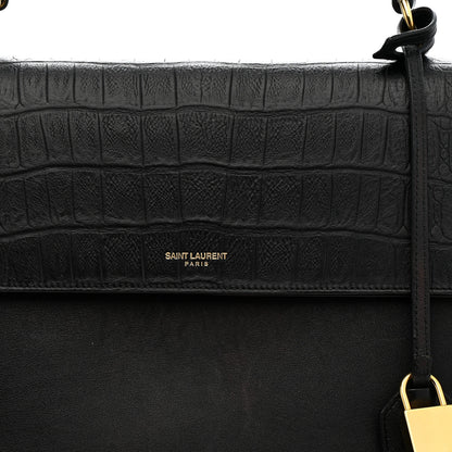 Saint Laurent Calfskin Crocodile Embossed Medium Moujik Top Handle Bag Black 9 of 16