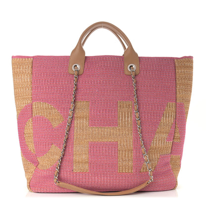 Chanel Woven Straw Raffia Logo Tote Pink Beige 1 of 11