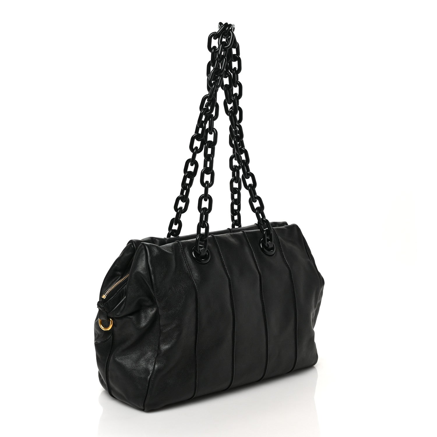 Prada Soft Calf Bauletto Chain Shoulder Bag Black 3 of 9