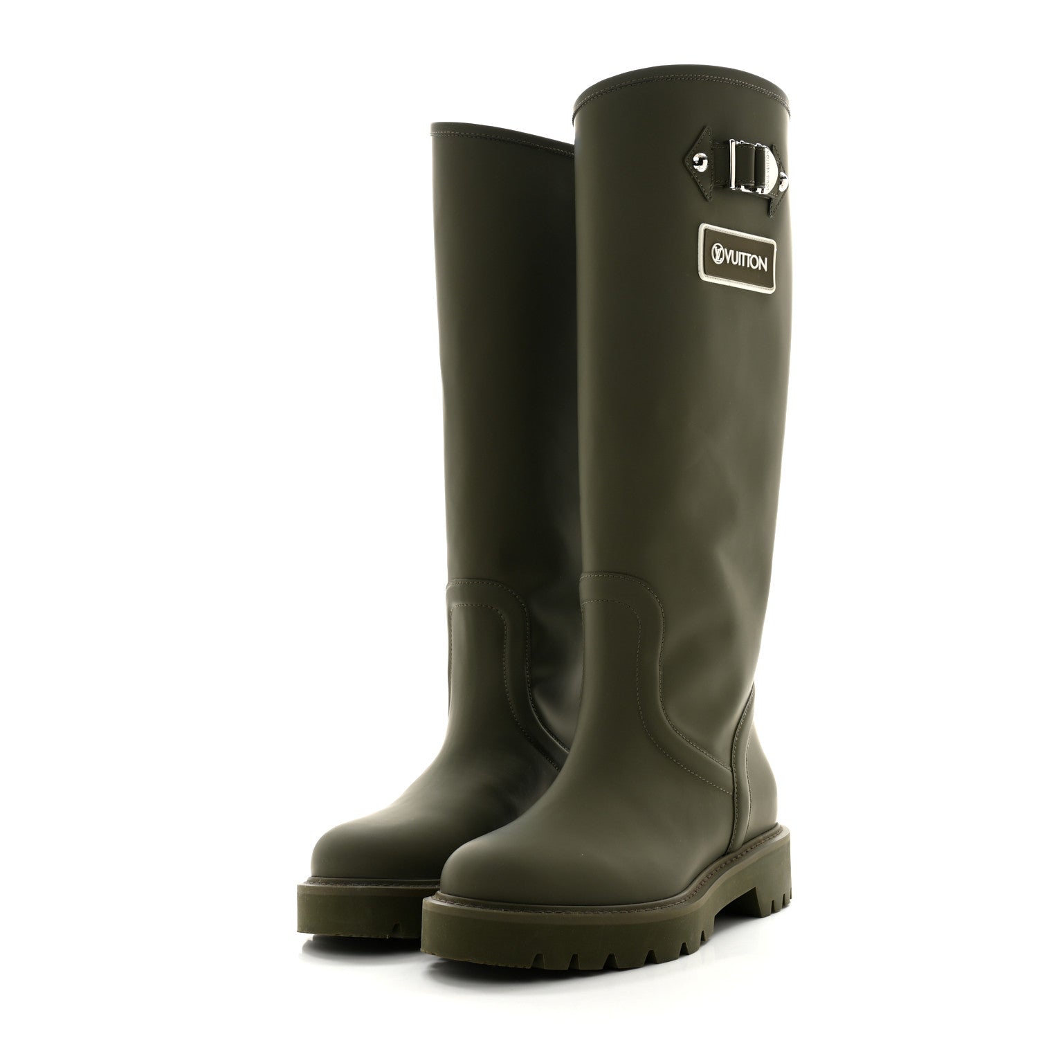 Louis Vuitton Rubber Calfskin Territory Flat High Boots 36 Khaki 3 of 10