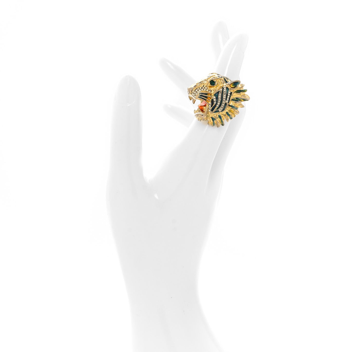 Metal Crystal Lion Head Ring XS 49 4.75 Aged Gold Multicolor