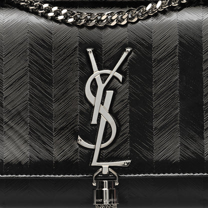 Saint Laurent Patent Textured Striped Small Classic Monogram Kate Tassel Satchel Black 8 of 10