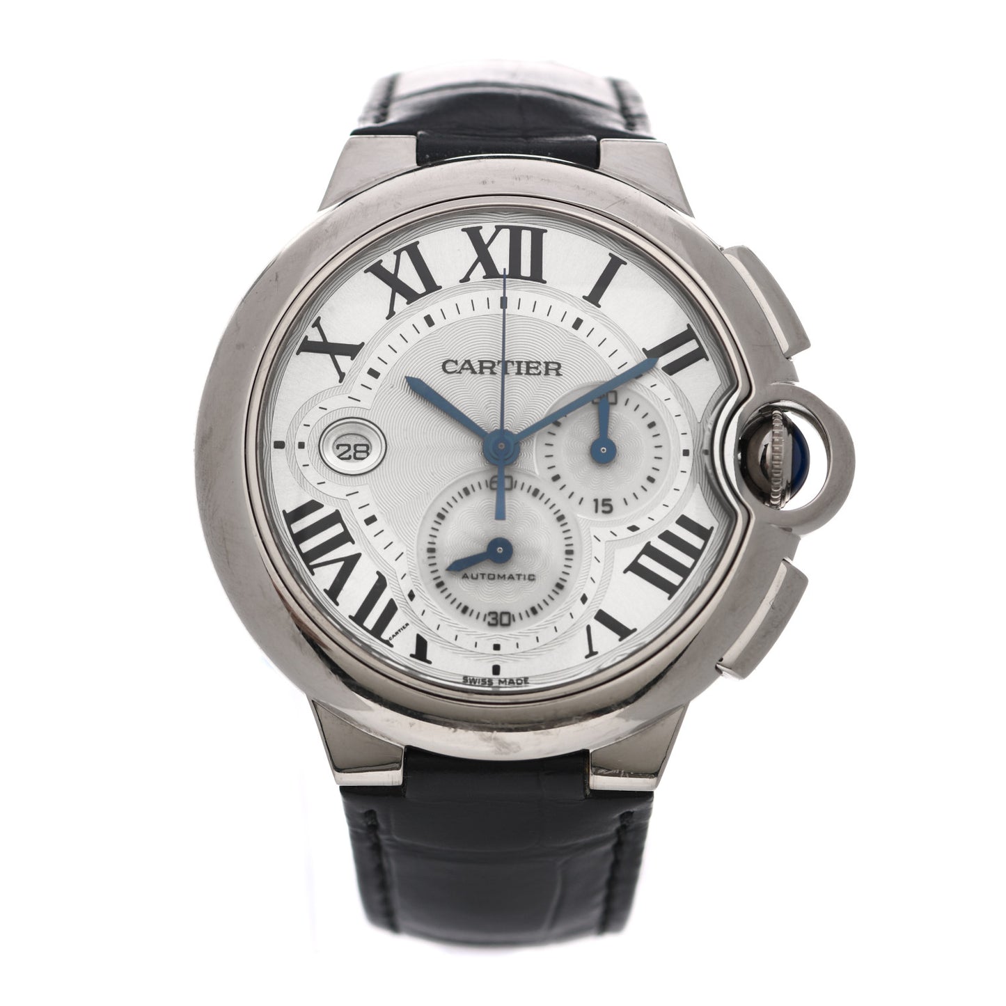 18K White Gold Alligator 42mm Ballon Bleu De Cartier Chronograph Automatic Watch
