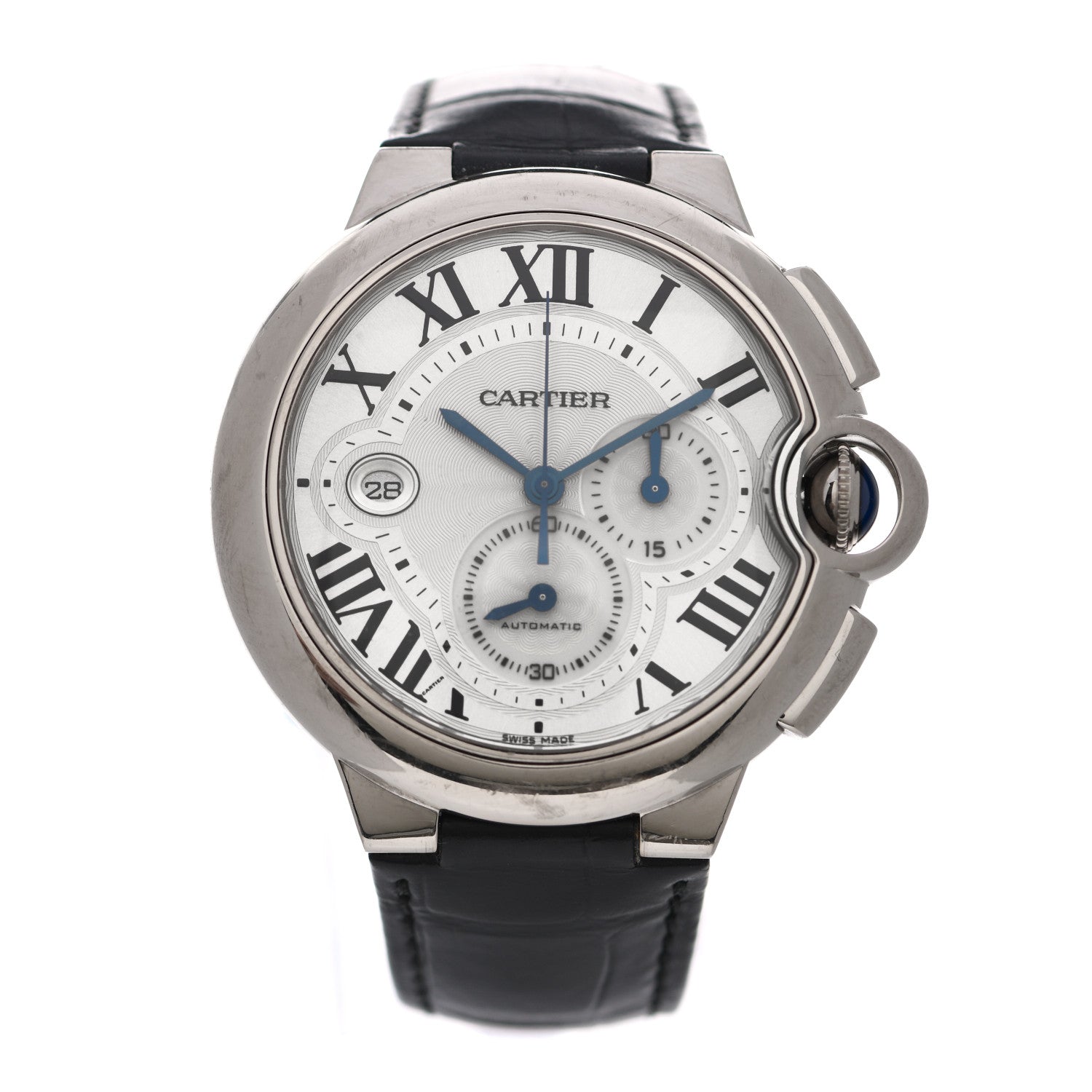 Cartier 18K White Gold Alligator 42mm Ballon Bleu De Cartier Chronograph Automatic Watch 2 of 8