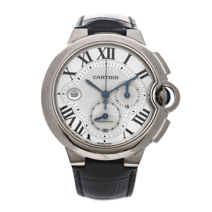 Cartier 18K White Gold Alligator 42mm Ballon Bleu De Cartier Chronograph Automatic Watch 2 of 8