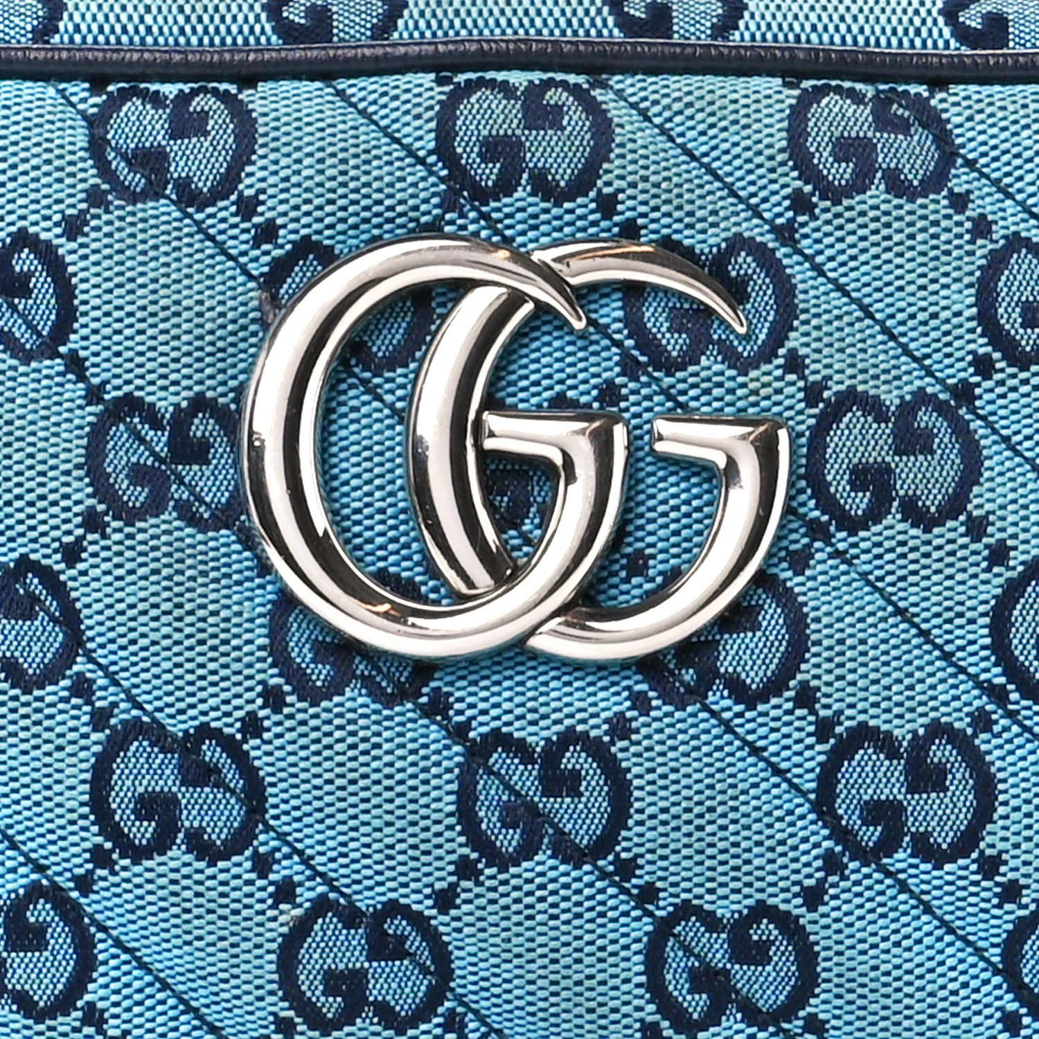 Gucci Monogram Multicolor Matelasse Diagonal Small GG Marmont Chain Shoulder Bag Light Blue 9 of 11
