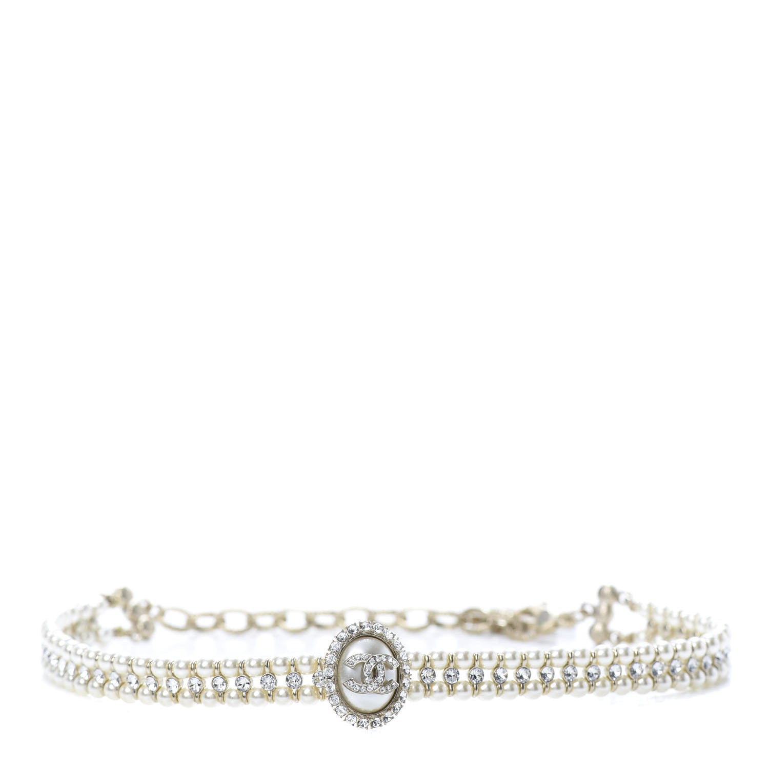 Chanel Pearl Crystal CC Choker Necklace Gold 1 of 5