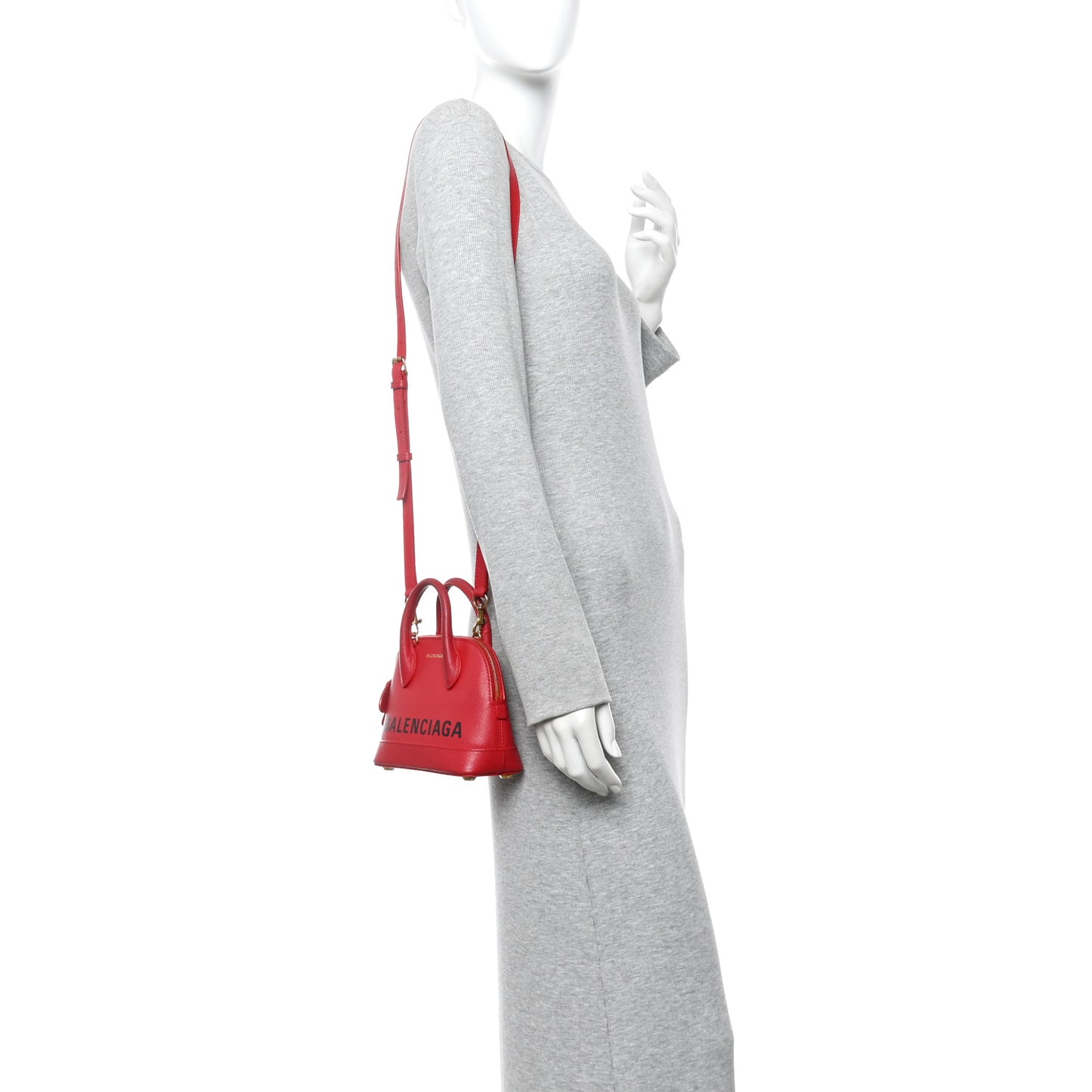 Signature Grained Calfskin Logo XXS Ville Top Handle Bag Rouge Lantern Black