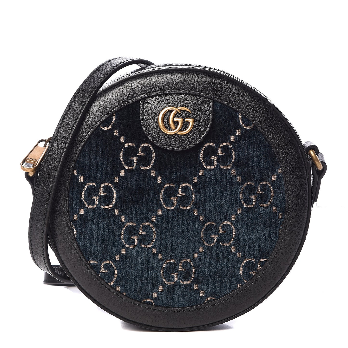 Velvet Calfskin GG Monogram Round Shoulder Bag Blue Beige