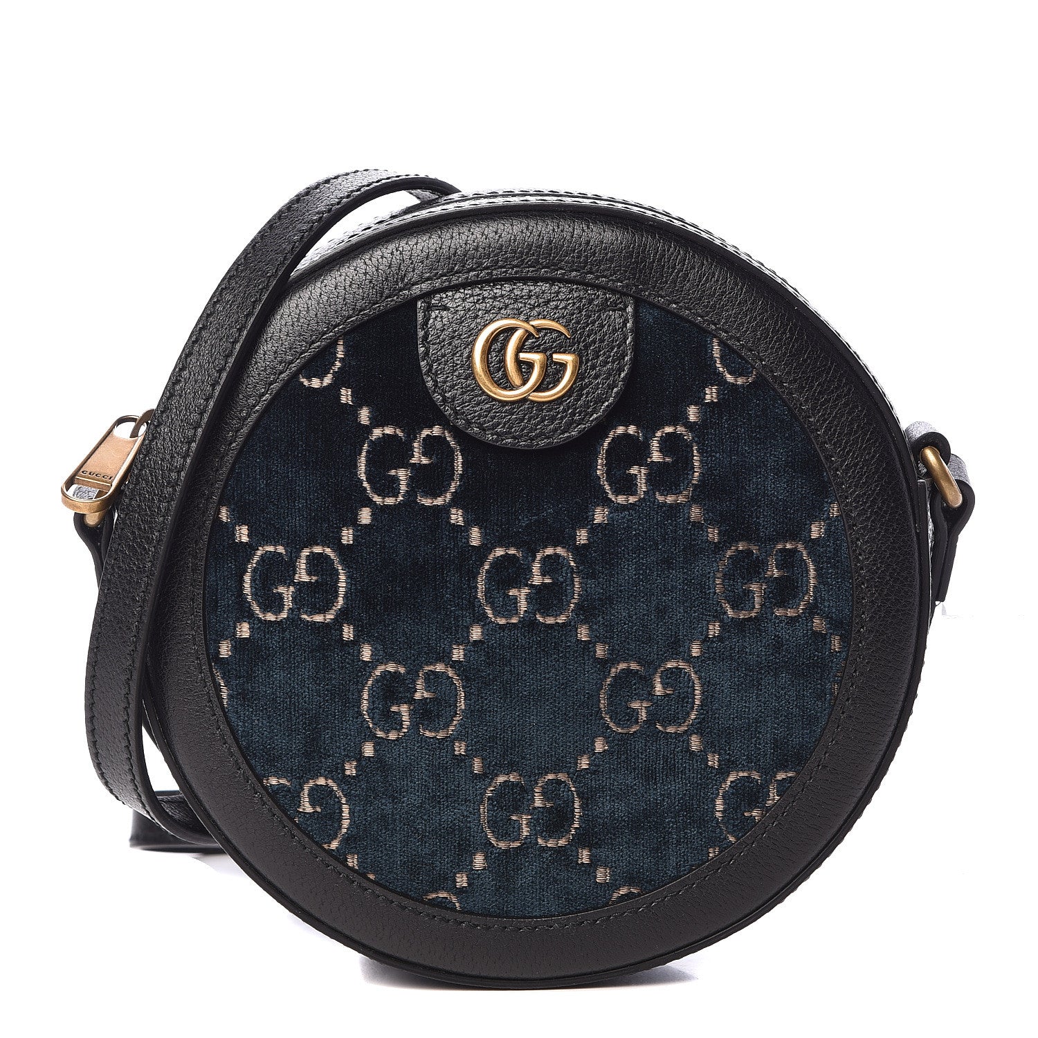 Gucci Velvet Calfskin GG Monogram Round Shoulder Bag Blue Beige 1 of 10