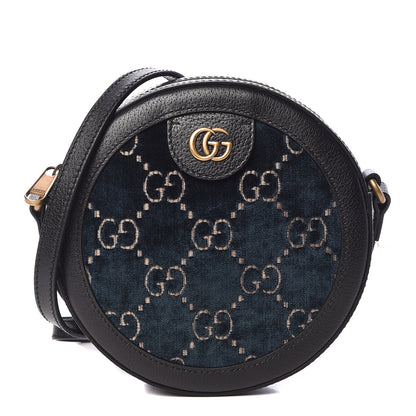 Gucci Velvet Calfskin GG Monogram Round Shoulder Bag Blue Beige 1 of 10