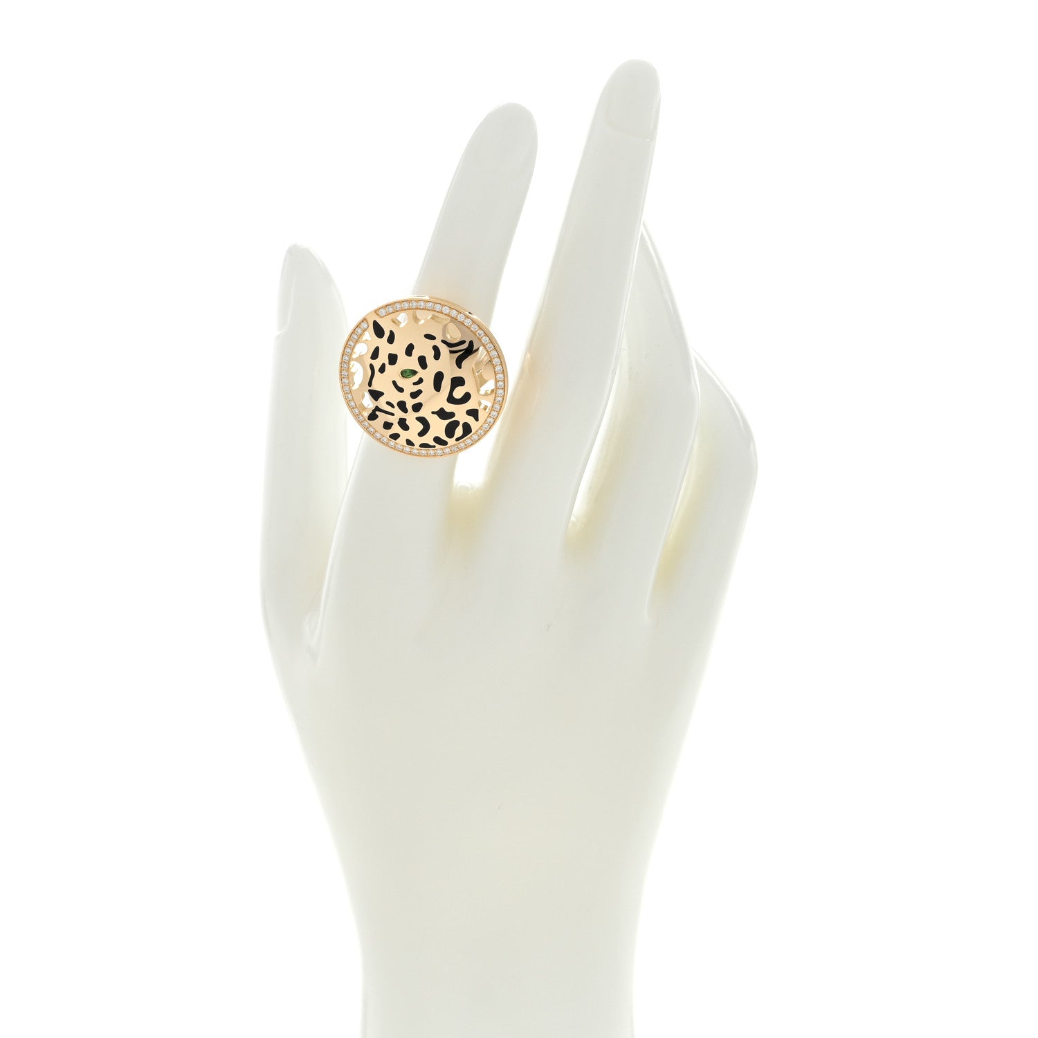 Cartier 18K Yellow Gold Diamond Tsavorite Black Lacquer Panthere De Cartier Ring 51 5.75 2 of 5