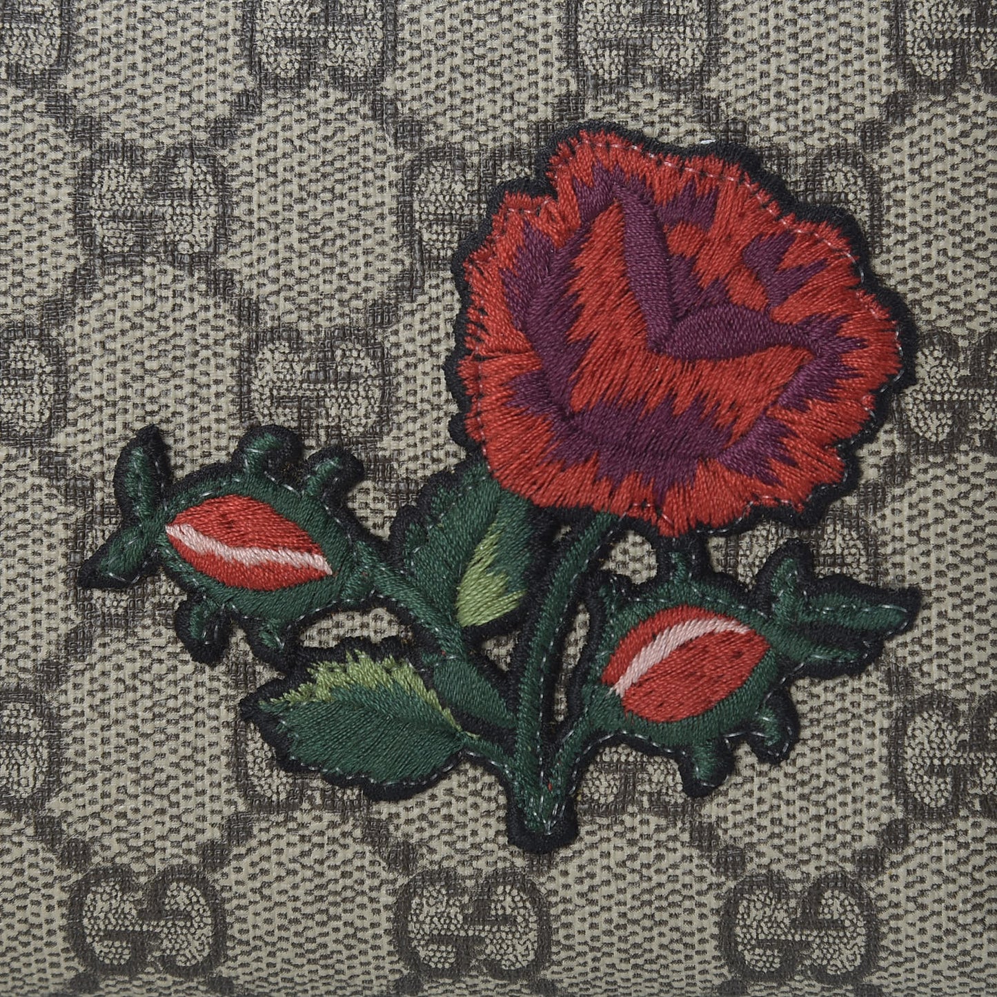 GG Supreme Monogram Embroidered Roses Zip Around Wallet Red