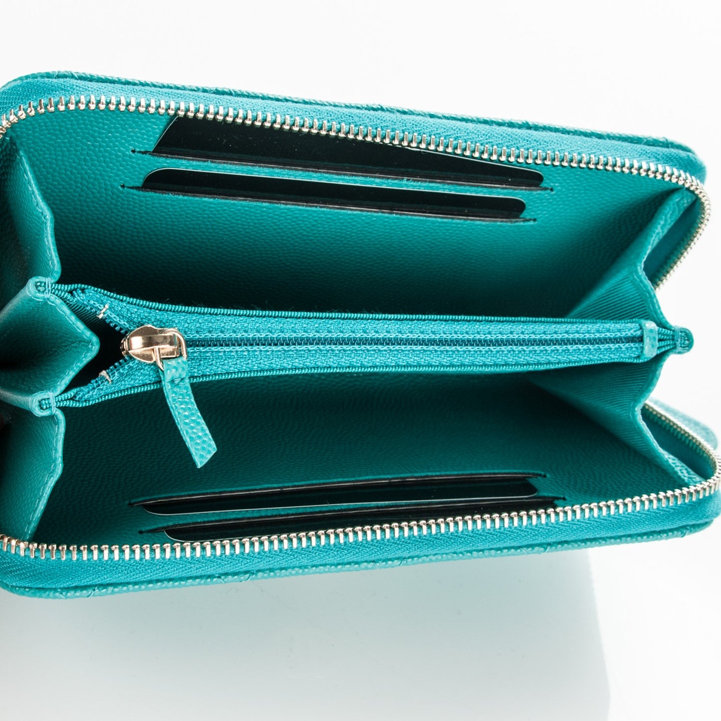 Caviar Quilted Small Zip Around Wallet Turquoise