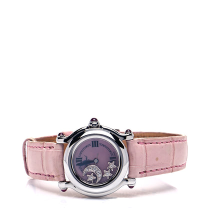 Chopard Stainless Steel Alligator Diamond Pink Mother of Pearl 26mm Happy Sport Moon Star Quartz Watch 2 of 6