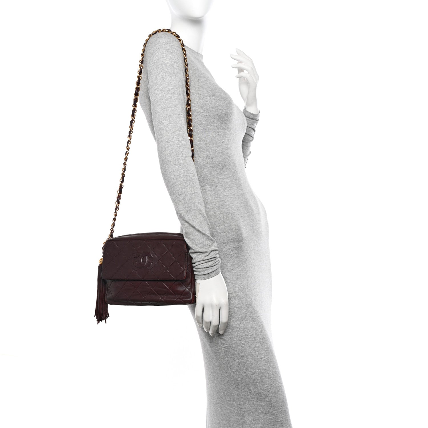 Chanel Lambskin Quilted Tassel CC Camera Case Burgundy 2 of 18