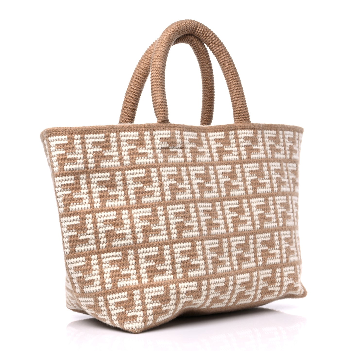 Cashmere Knit FF Large Shopper Tote Cammello