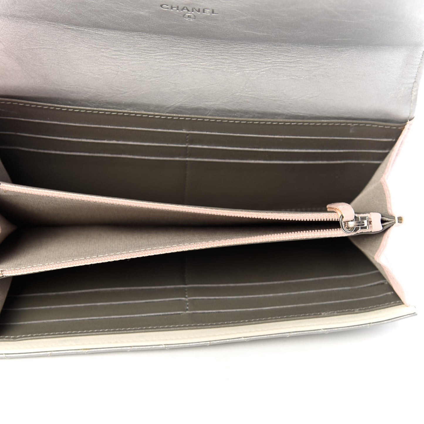 Aged Metallic Calfskin Large Palette Flap Wallet Silver