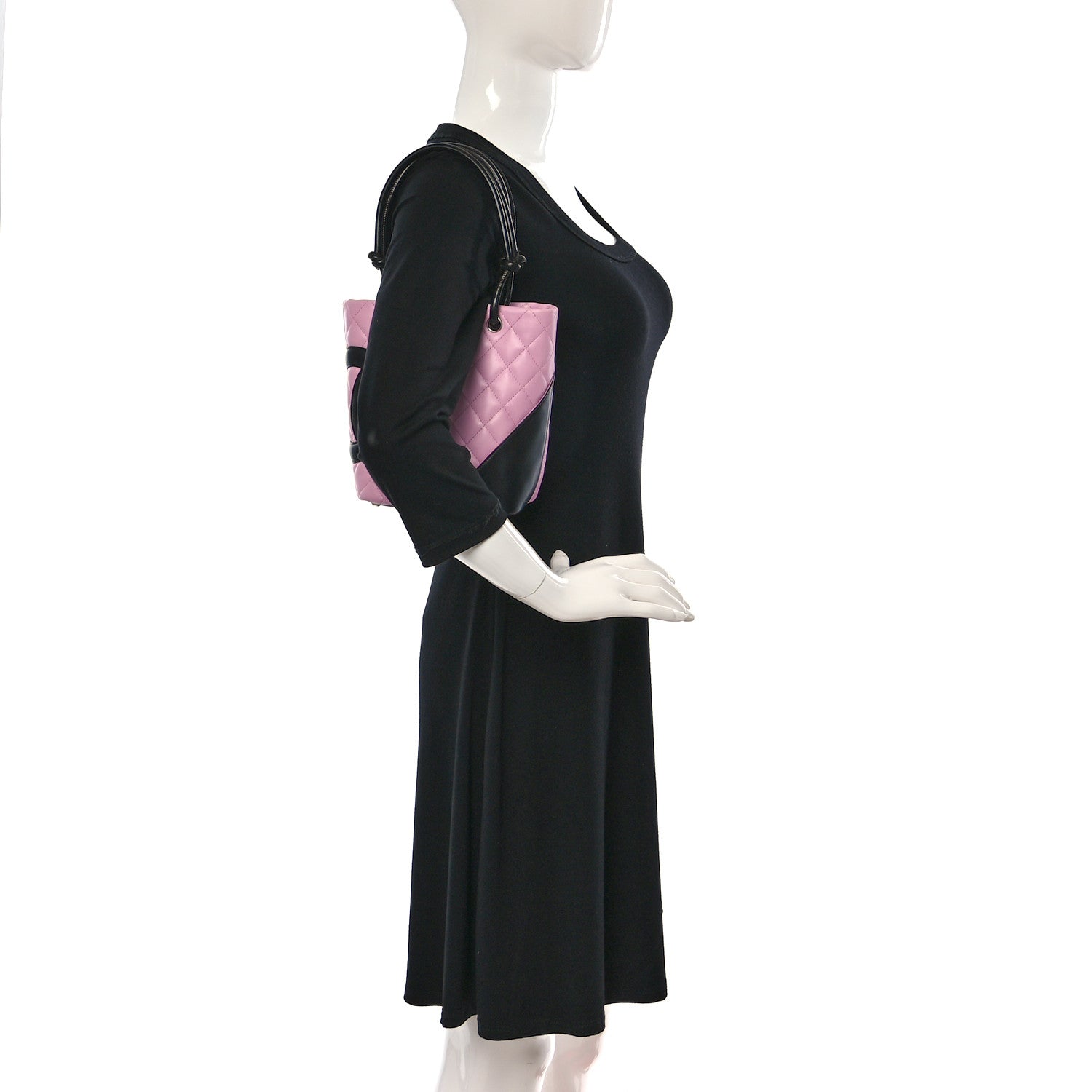 Chanel Calfskin Quilted Small Cambon Tote Pink Black 2 of 14