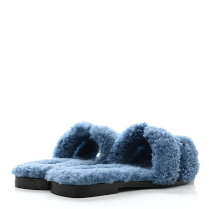 Hermes Woolskin Oran Sandals 35.5 Bleu 4 of 7