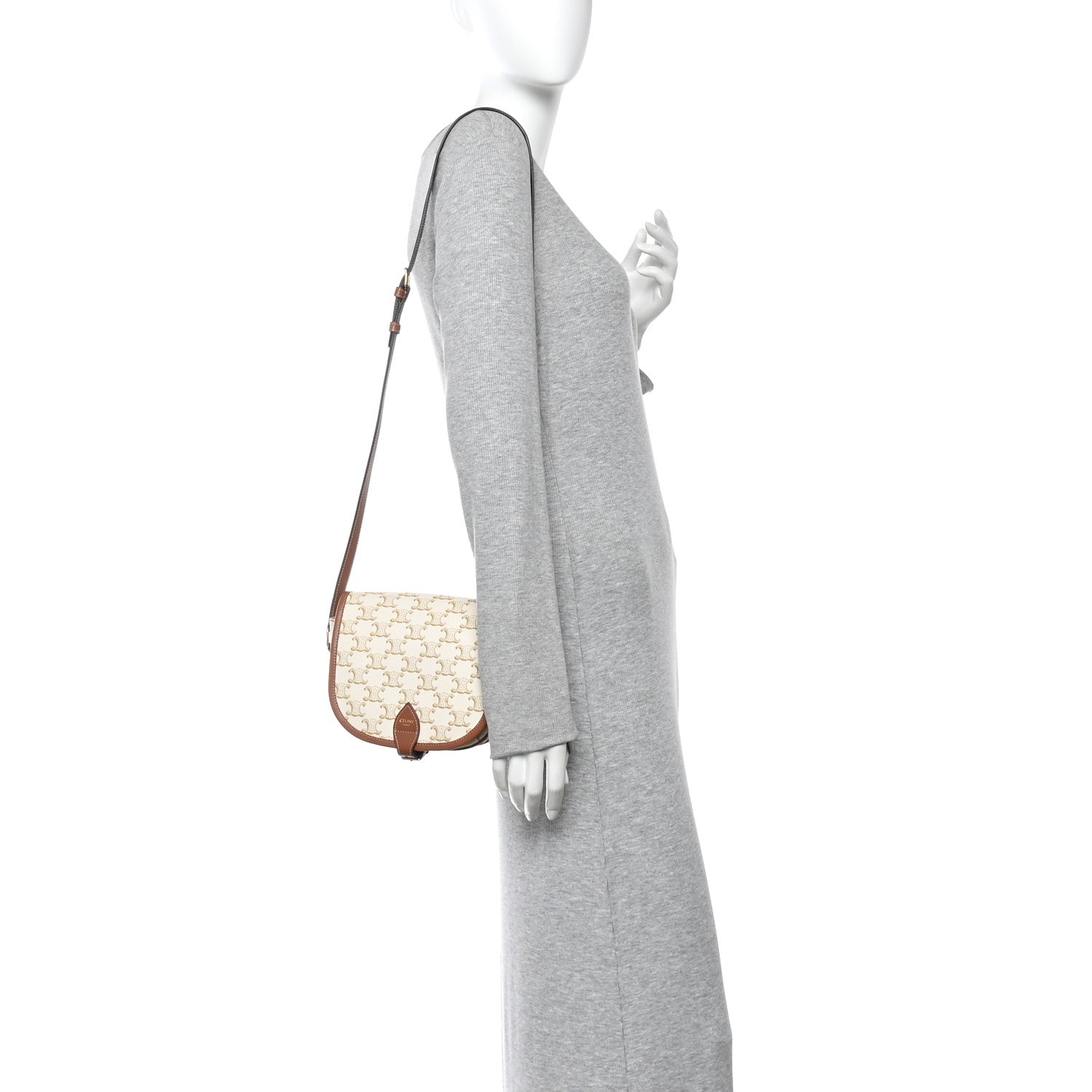 Celine Triomphe Canvas Medium Folco Bag White 2 of 11