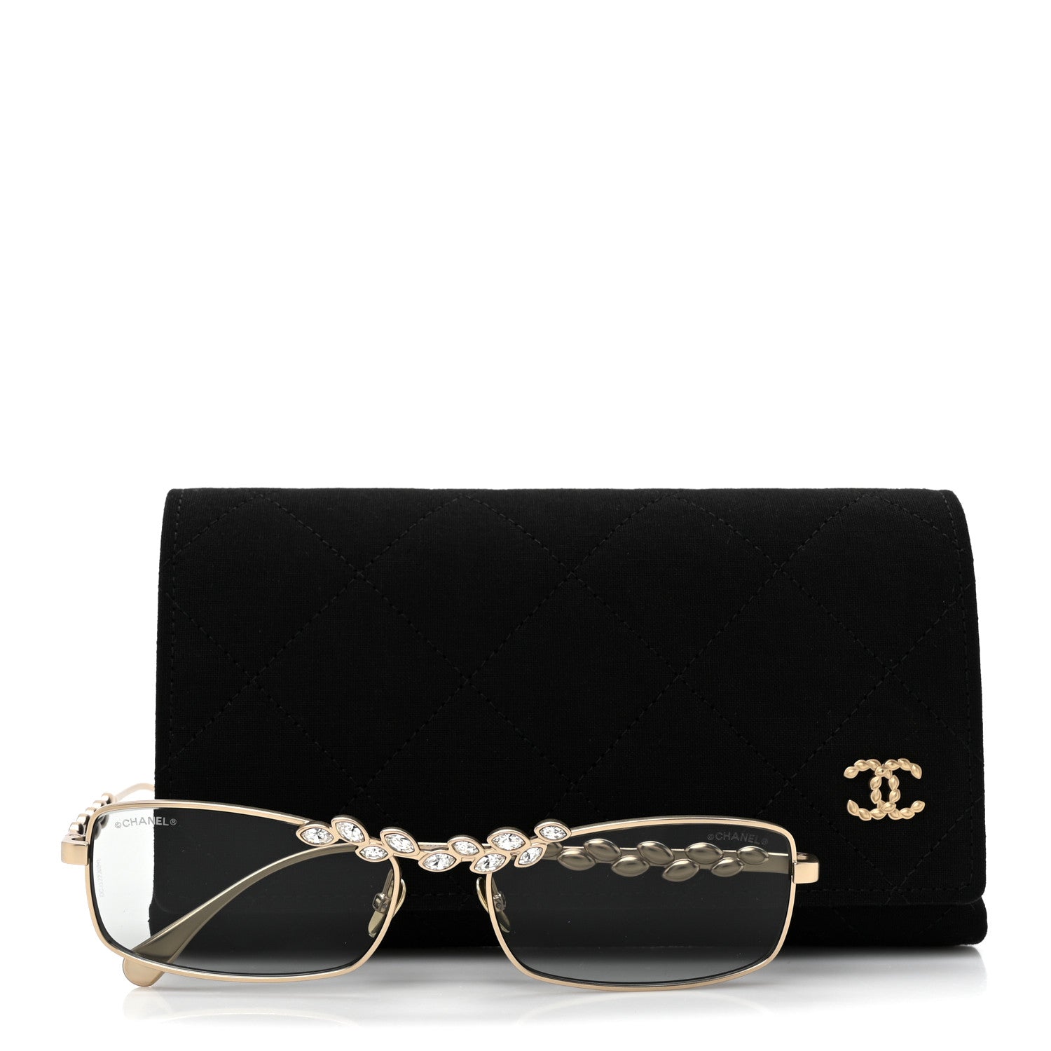 Chanel Metal Crystal Sparkling Wheat Rectangle Sunglasses 71584 Gold 7 of 7