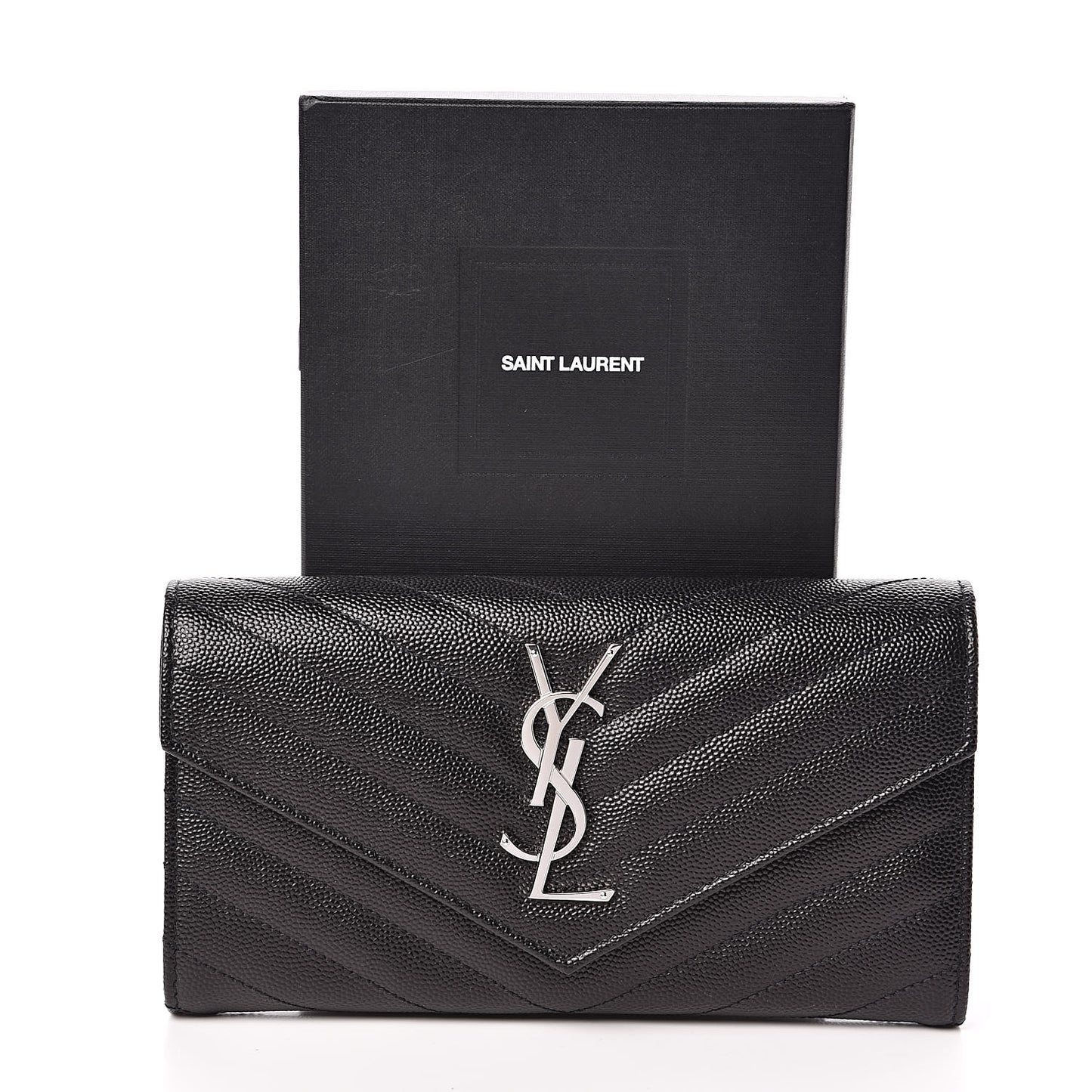 Grain De Poudre Matelasse Chevron Monogram Flap Wallet Black