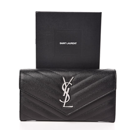 Saint Laurent Grain De Poudre Matelasse Chevron Monogram Flap Wallet Black 8 of 8