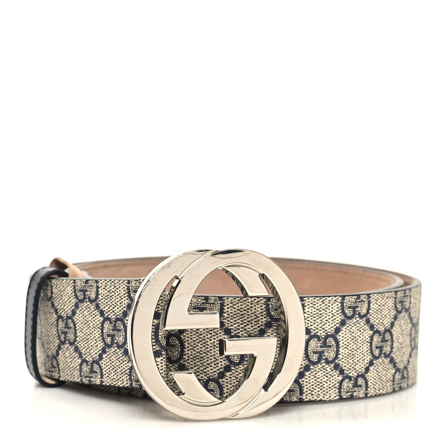 GG Supreme Monogram Selleria Calfskin Interlocking G 40mm Belt 95 38 Beige Ebony Blue