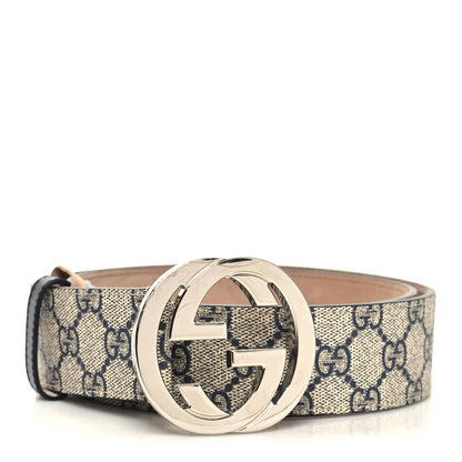 Gucci GG Supreme Monogram Selleria Calfskin Interlocking G 40mm Belt 95 38 Beige Ebony Blue 1 of 5