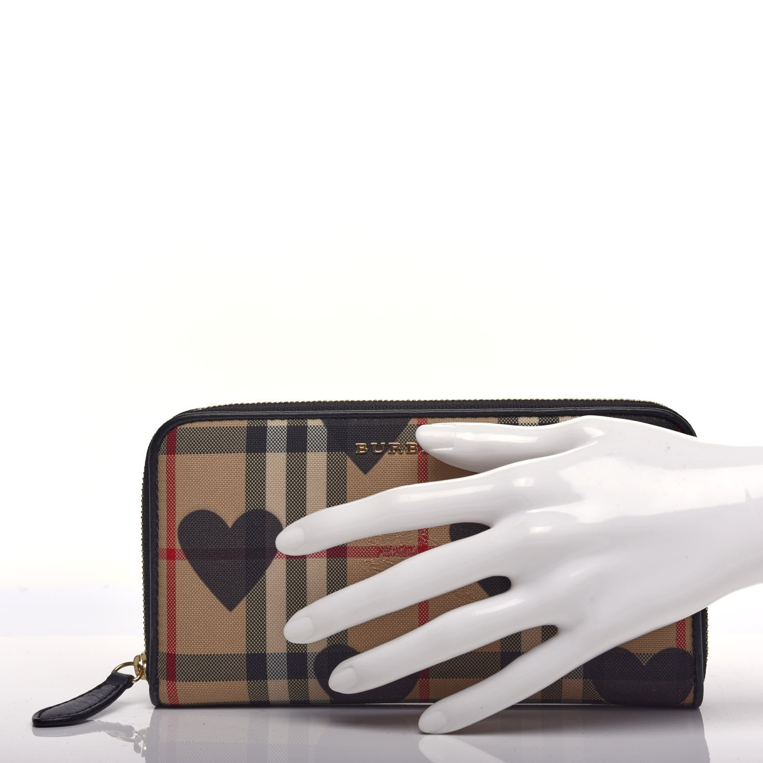Burberry Haymarket Check Heart Print Zip Around Wallet Black 2 of 9