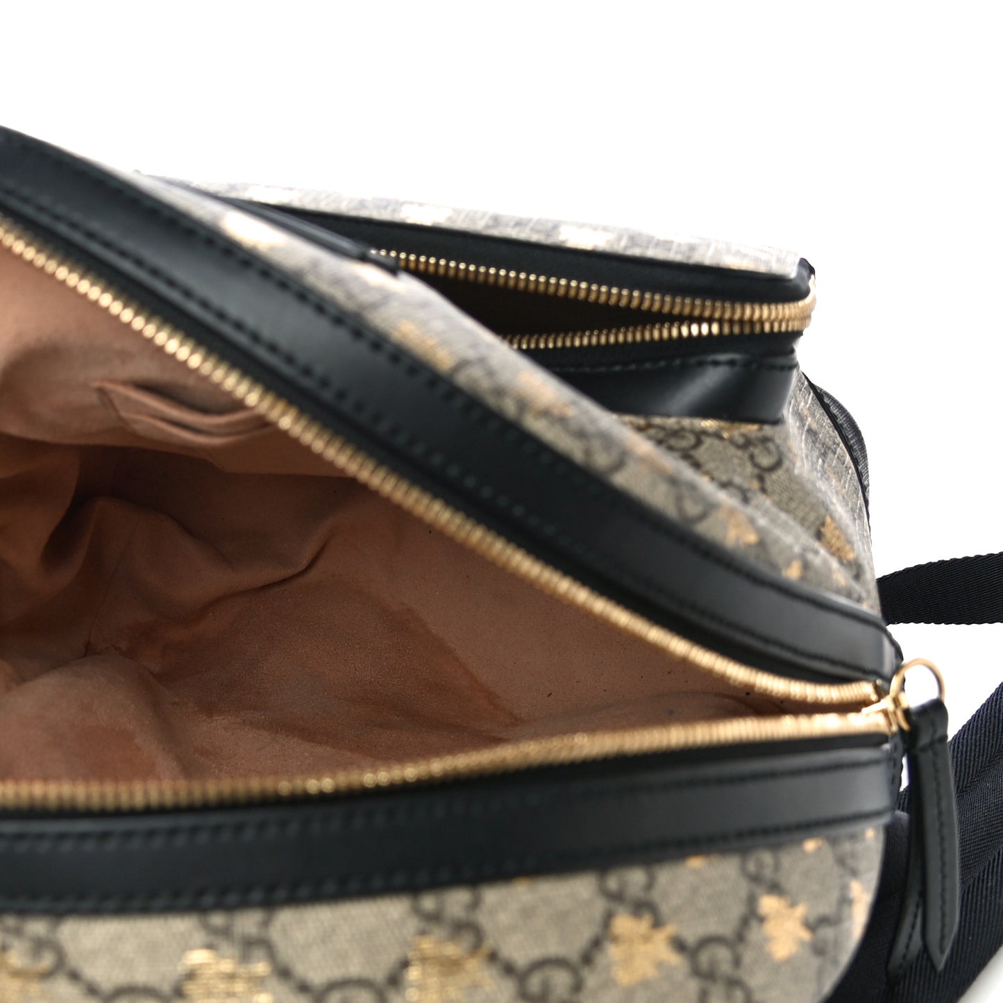 GG Supreme Monogram Bees Print Small Day Backpack Beige Oro Black