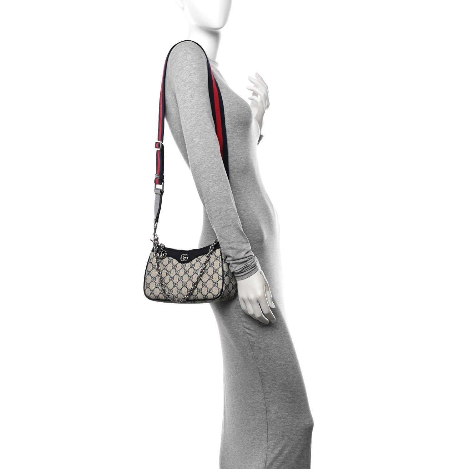 Gucci GG Supreme Monogram Textured Dollar Calfskin Web Small Ophidia GG Handbag Beige Blue 2 of 10