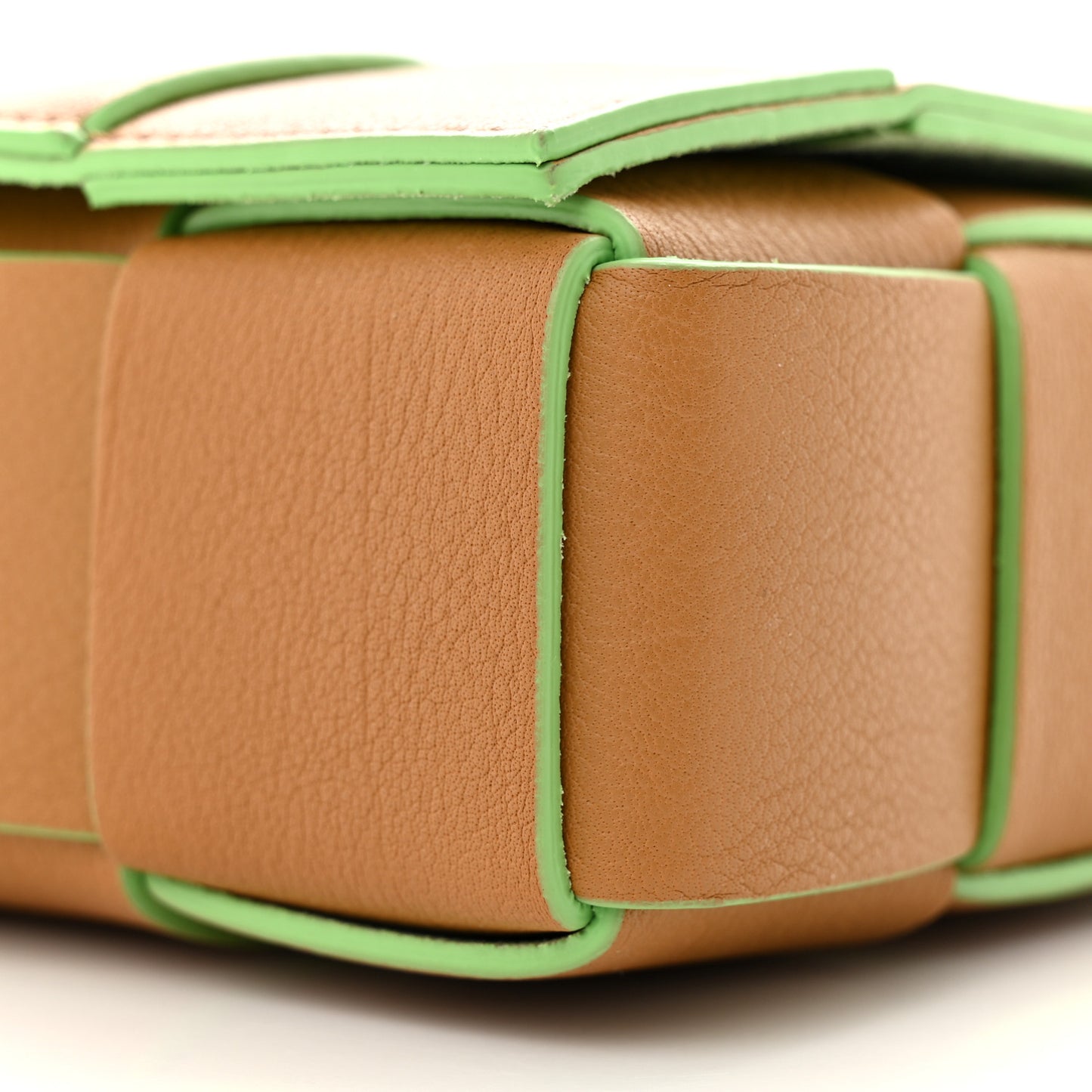 Grained Calfskin Maxi Intrecciato Cassette Crossbody Bag Caramel Pistachio