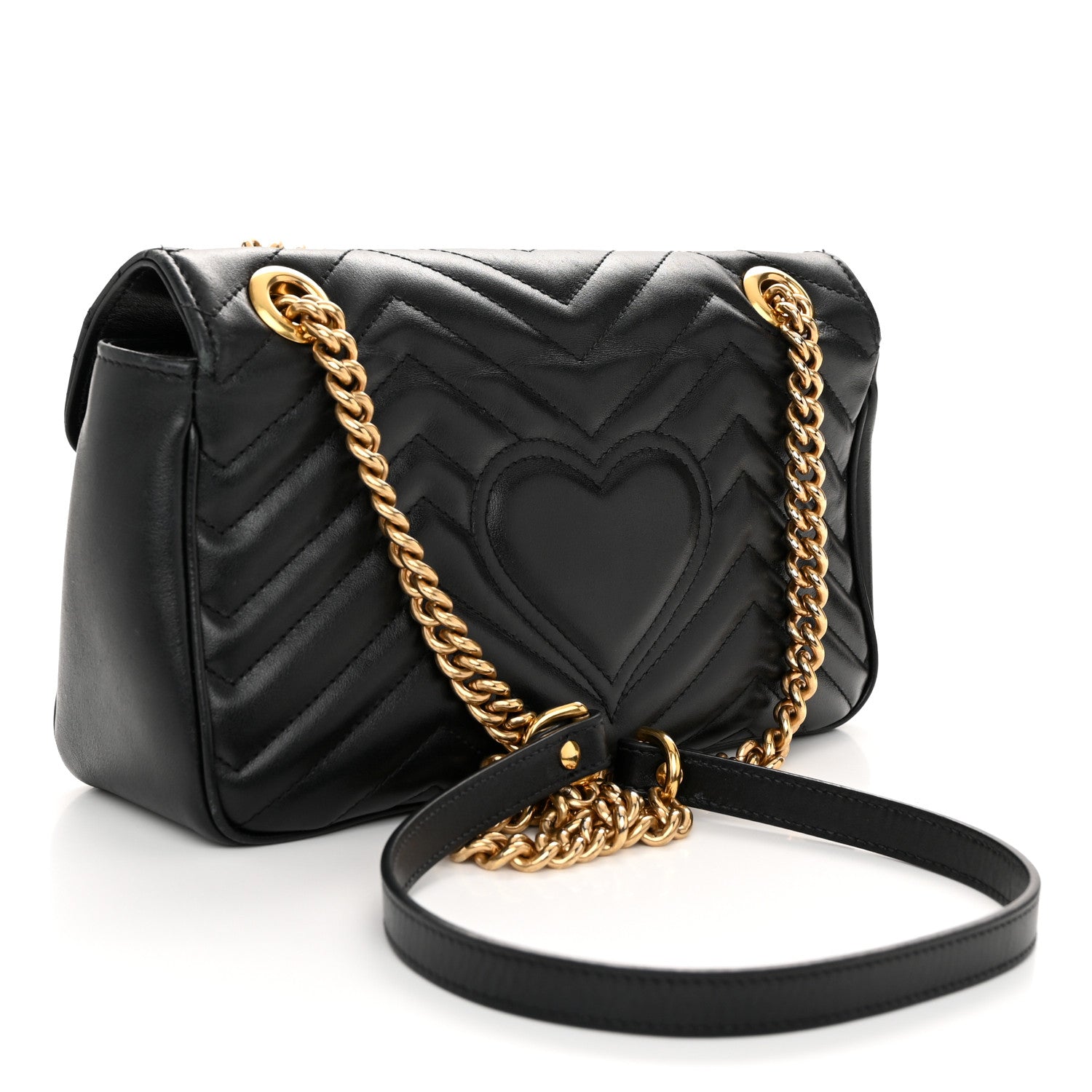Gucci Calfskin Matelasse Small GG Marmont Shoulder Bag Black 3 of 12
