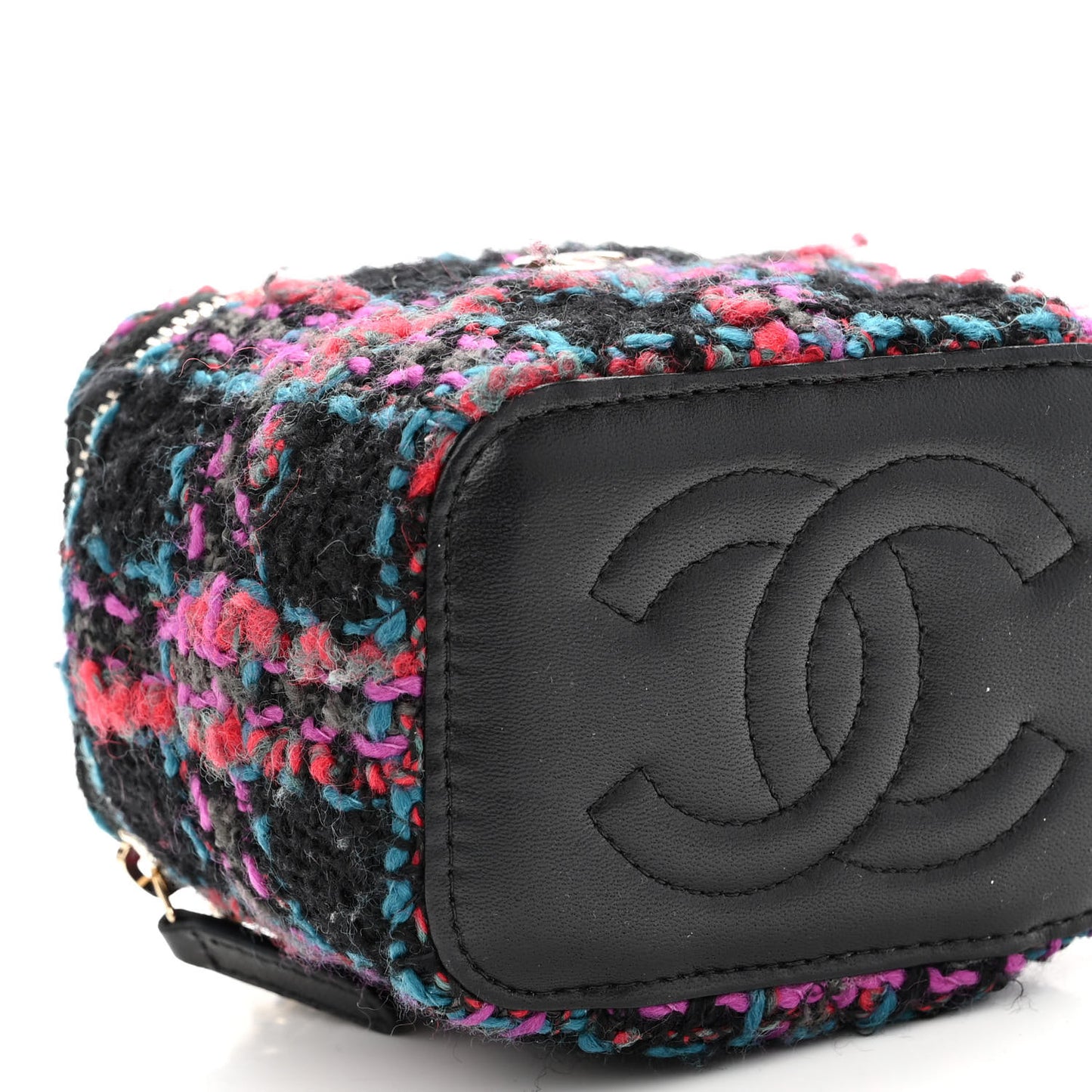 Tweed Quilted Mini Vanity Case With Chain Black