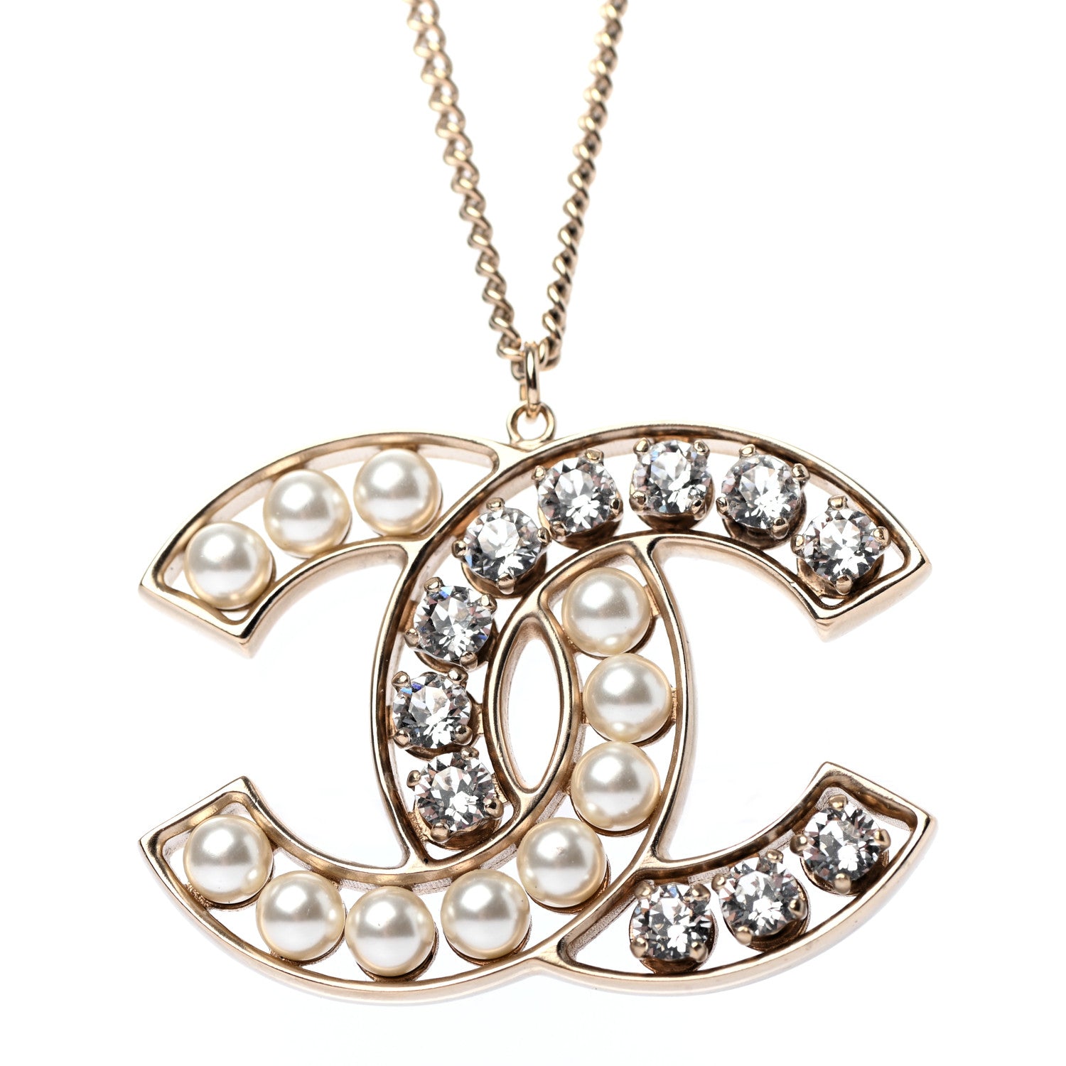 Chanel Pearl Crystal CC Pendant Necklace Gold 4 of 5