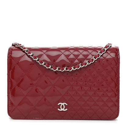 Chanel Patent Quilted Wallet On Chain WOC Burgundy 1 of 13