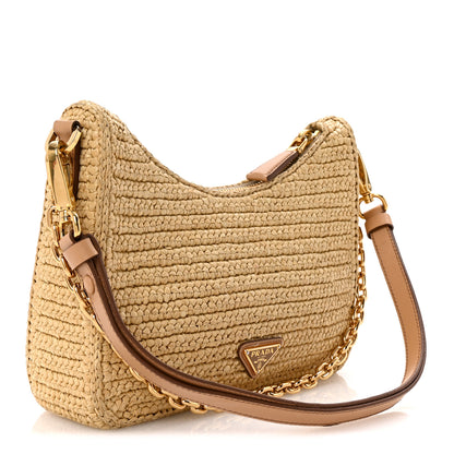 Prada Yarn Raffia Effect Crochet Mini Re-Edition 2000 Shoulder Bag Naturale 4 of 29