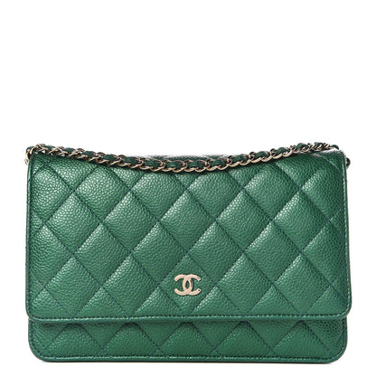 Chanel Metallic Caviar Quilted Wallet On Chain WOC Green 1 of 9