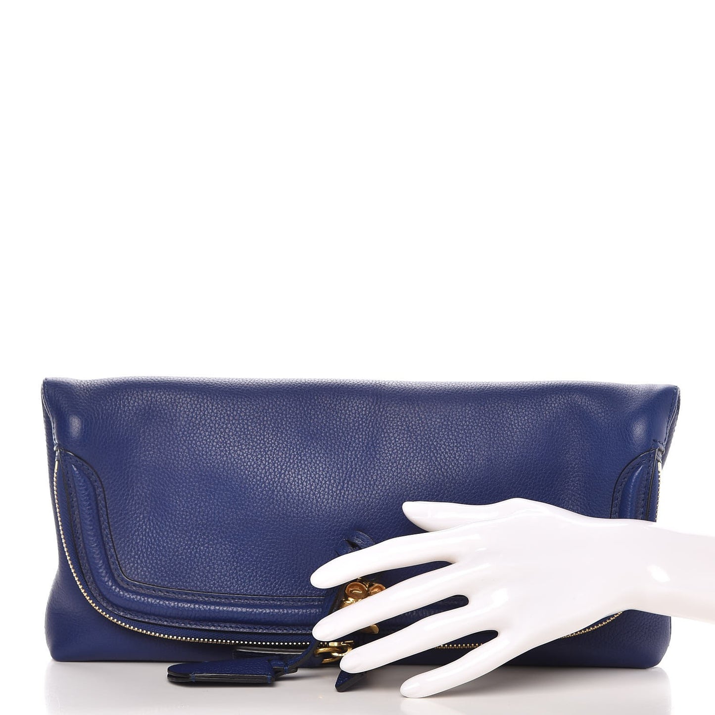 Grainy Calfskin Padlock Skull Clutch Blue