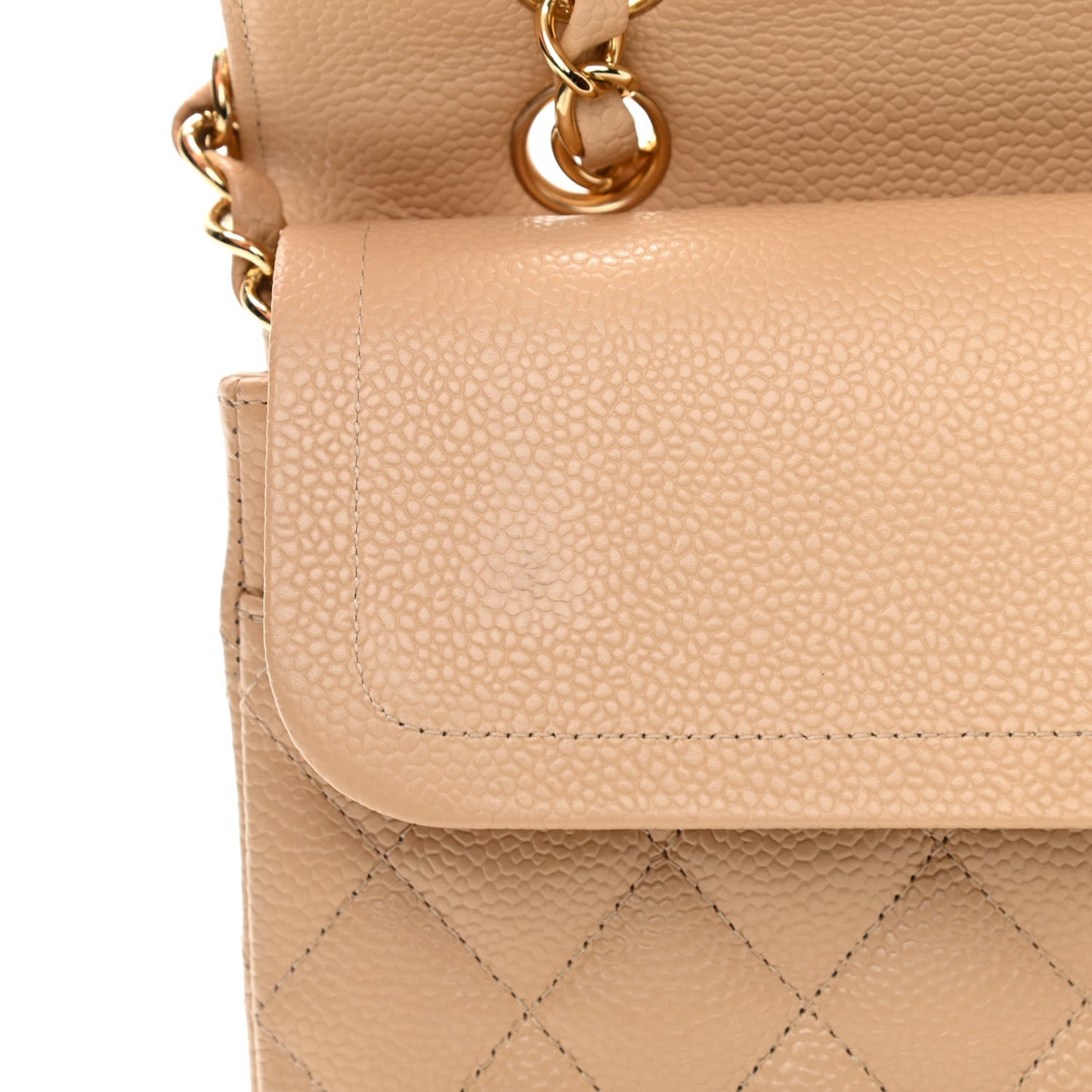 Caviar Quilted Medium Double Flap Beige