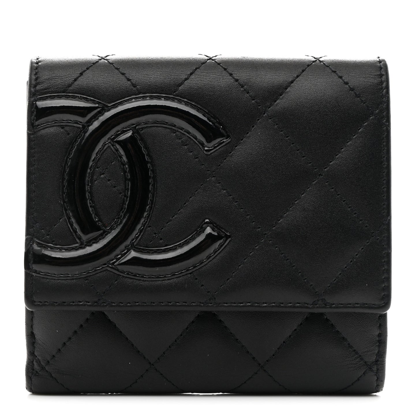 Calfskin Quilted Cambon Flap Wallet Black