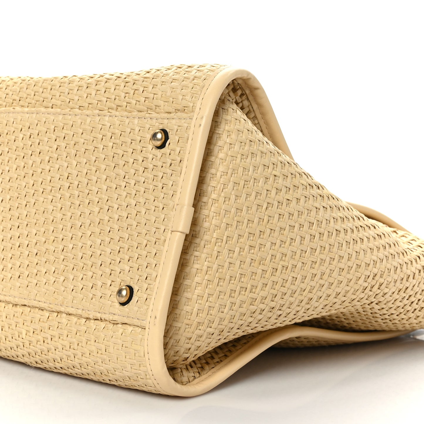 Straw Raffia Calfskin Chain Medium Deauville Tote Beige Black