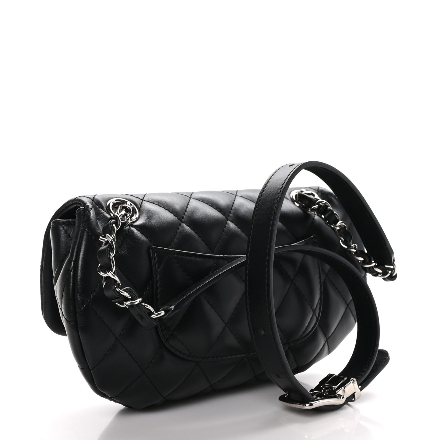 Calfskin Quilted CC Uniform Flap Belt Bag Black