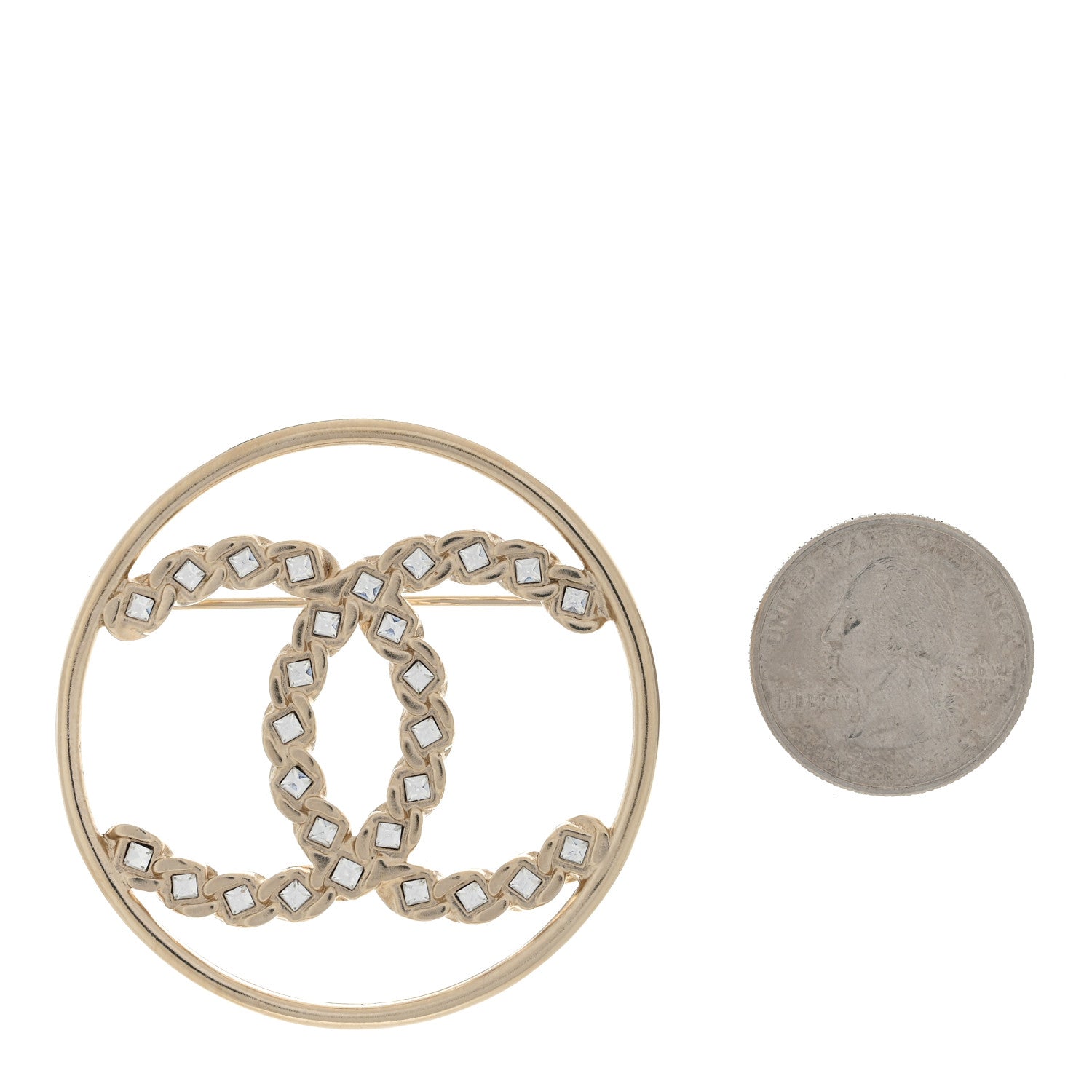 Chanel Crystal Round CC Brooch Gold 2 of 3